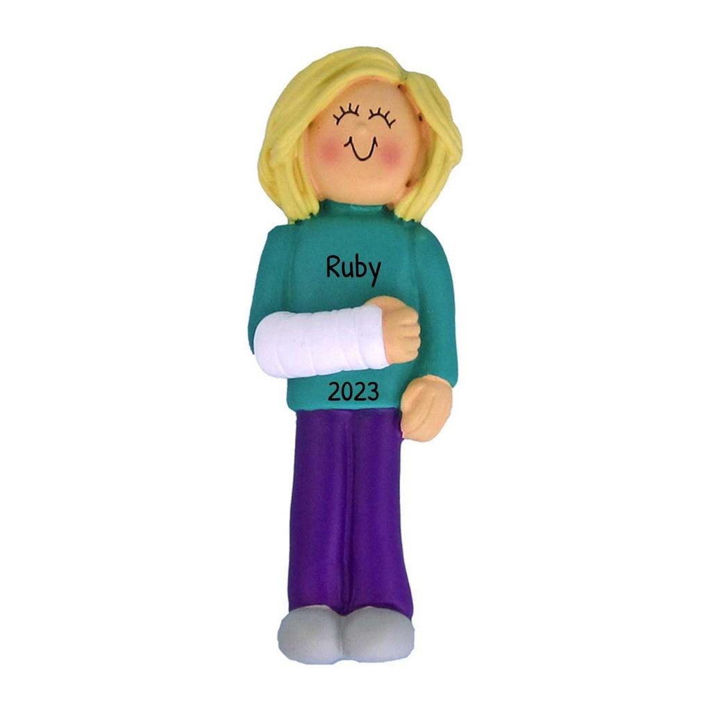 Broken Arm Personalized Christmas Ornament ~ Blonde Female Broken Arm Personalized Ornament ~ Arm Cast Ornament ~ Get Well Gifts