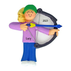 Personalized Blonde Female BOW HUNTER Ornament~Christmas Ornaments~Deer Hunting~Hand Personalized ~ Female Archery Ornament