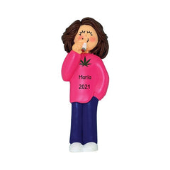 Brunette Female Marijuana Personalized Ornament ~ Weed Ornament ~ Marijuana Ornaments ~ Pot Leaf Ornament