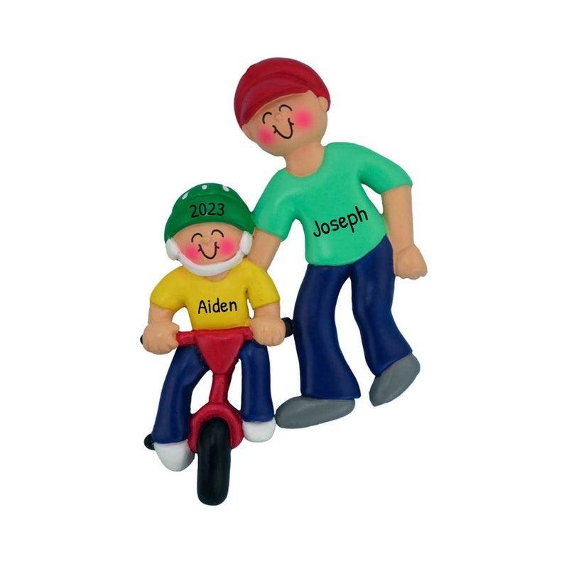 Learning to Ride a Bike Personalized Christmas Ornament ~ Single Dad ~ First Bicycle Ornament ~Dad and Child ~ Big Brother Ornament