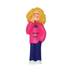 Blonde Female Marijuana Personalized Ornament ~ Weed Ornament ~ Marijuana Ornaments ~ Pot Leaf Ornament