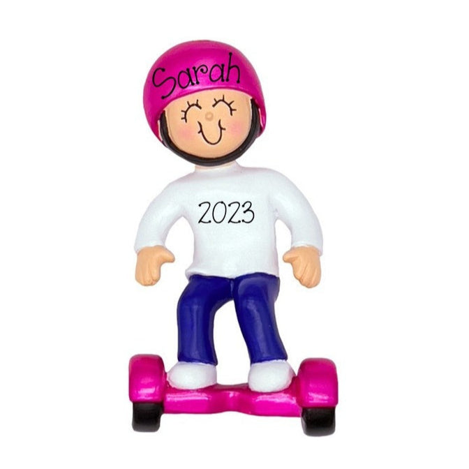 Personalized Hoverboard Ornament ~ Pink Hover Board New Christmas Ornament ~ Girl Christmas Ornament ~ Hand Personalized Ornament