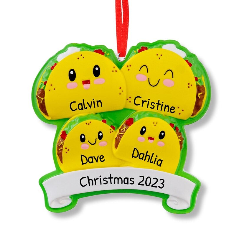 Taco Family of 4 Christmas Ornament ~ Cute Taco Family ~ Funny Family Ornament ~ Taco Lovers Family Christmas Ornament