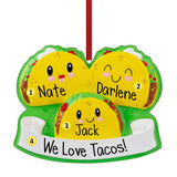 Personalized Taco Family of 3 Christmas Ornament ~ Taco Tuesday ~  Cute Family of 3 Gift ~ Single Parent Family of 3 Ornament