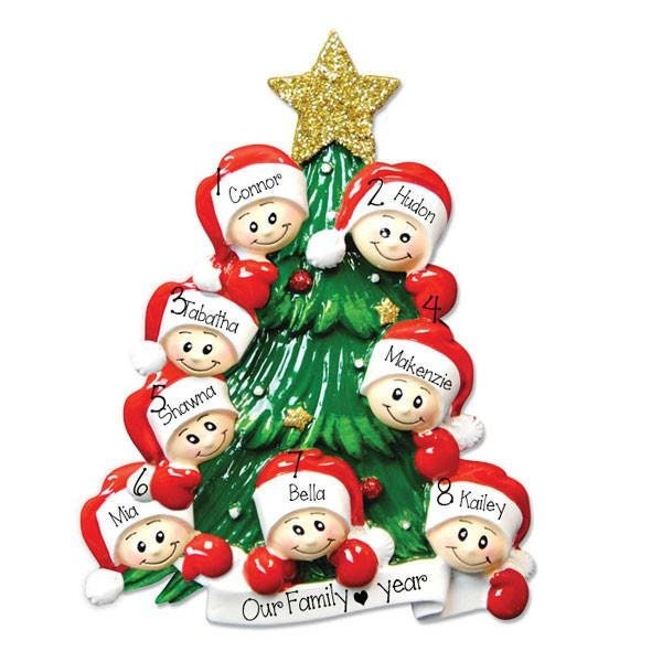 CHRISTMAS TREE~Family of 8~Personalized Ornament~Custom made~Hand Personalized Christmas Ornament