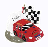 Personalized Red RACE CAR Christmas Ornaments ~ Racing Ornament ~ Nascar