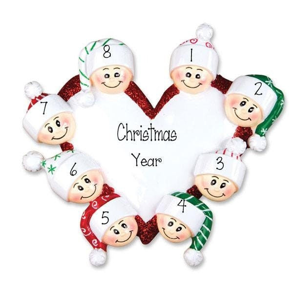 Personalized FAMILY of 8 Heart Ornament~8 GRANDKIDS Ornament~Christmas Ornaments~~Hand Personalized Ornament~Family Ornament~Ornament