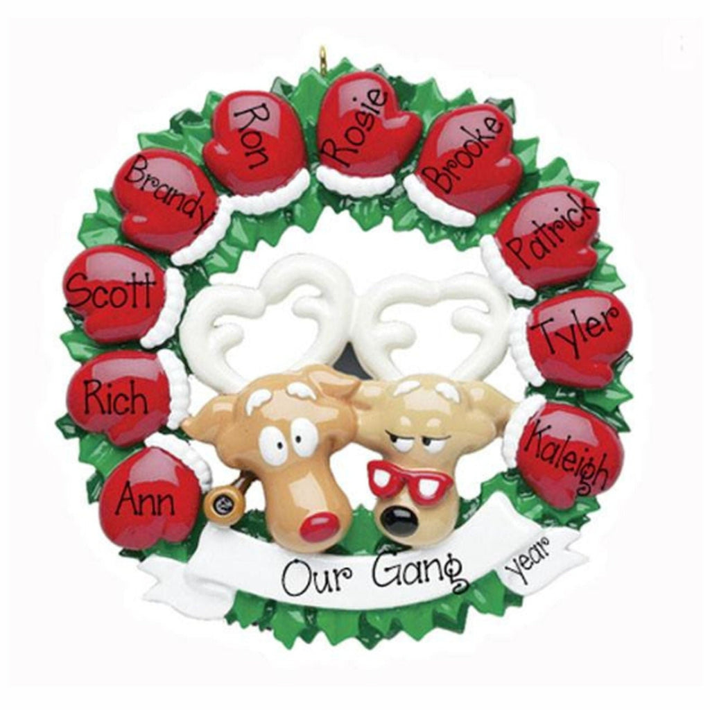 Personalized Family of 8-10 Mitten Wreath Ornament~Christmas Ornaments~Hand Personalized Ornament~Family Ornament~Ornament