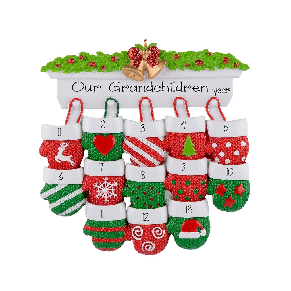 Personalized MITTEN Family of 13 Ornament~13 GRANDKIDS Ornament~Christmas Ornaments~Hand Personalized Ornament~Group of 13 Ornament