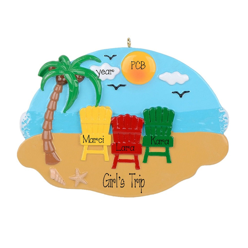 Personalized Family of 3 Beach  Ornament~Christmas Ornaments~Hand Personalized~3 friends beach vacation~Family Vacation Ornament~Beach