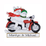 Personalized MOTORCYCLE Polar Bear COUPLE Ornament~Christmas Ornaments~Our 1st christmas~Couple Riding a Red Motorcycle~Hand Personalized