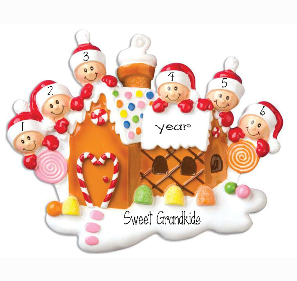 Personalized GINGERBREAD Family of 6 Ornament~Christmas Ornaments~6 Grandkids~Hand Personalized Ornament~Family Ornament~Ornament