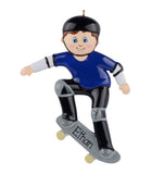 Personalized SKATEBOARD Christmas Ornaments~Hand Personalized Ornament~Skateboarding Ornament~Skateboarder dressed in blue