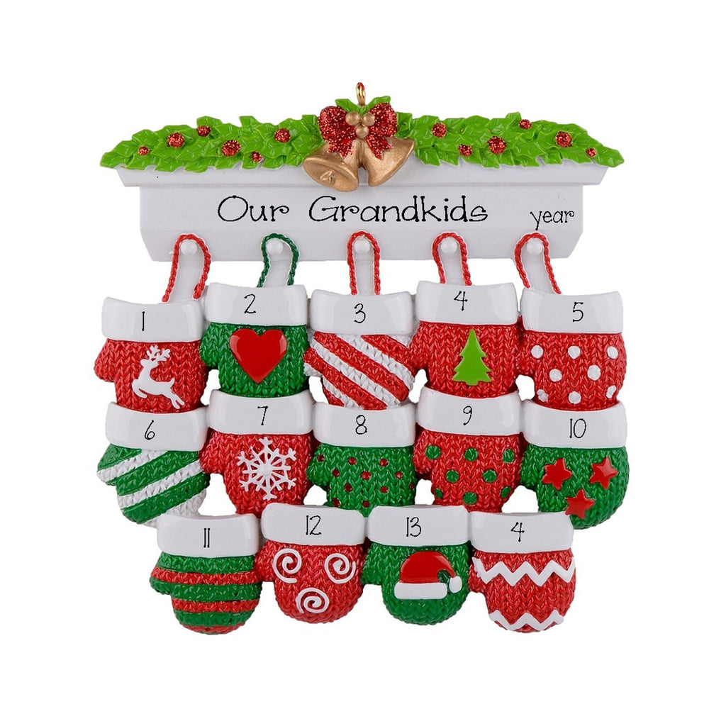 Personalized MITTEN Family of 14 Ornament~14 GRANDKIDS Ornament~Christmas Ornaments~Hand Personalized Ornament~Group of 14 Ornament