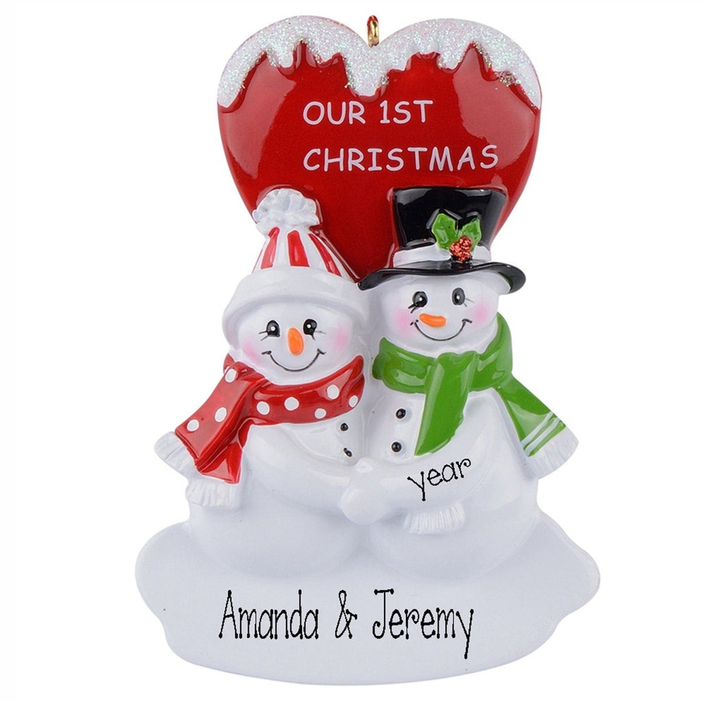 Personalized SNOWMAN COUPLE Ornament~Christmas Ornaments~Our First christmas Ornament~Hand Personalized Ornament