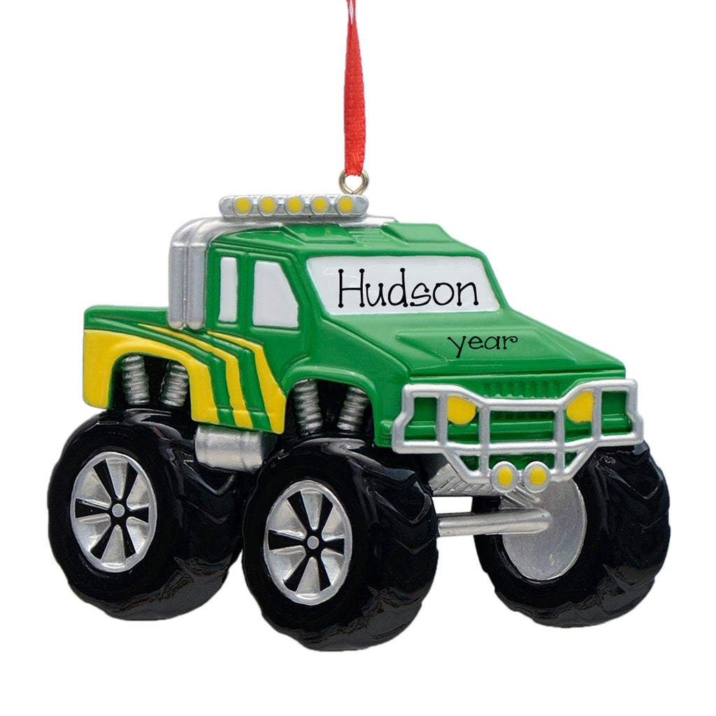 Personalized GREEN MONSTER TRUCK Ornament~Christmas Ornaments~Hand Personalized Ornament~Boy Ornament~Toddler Ornament