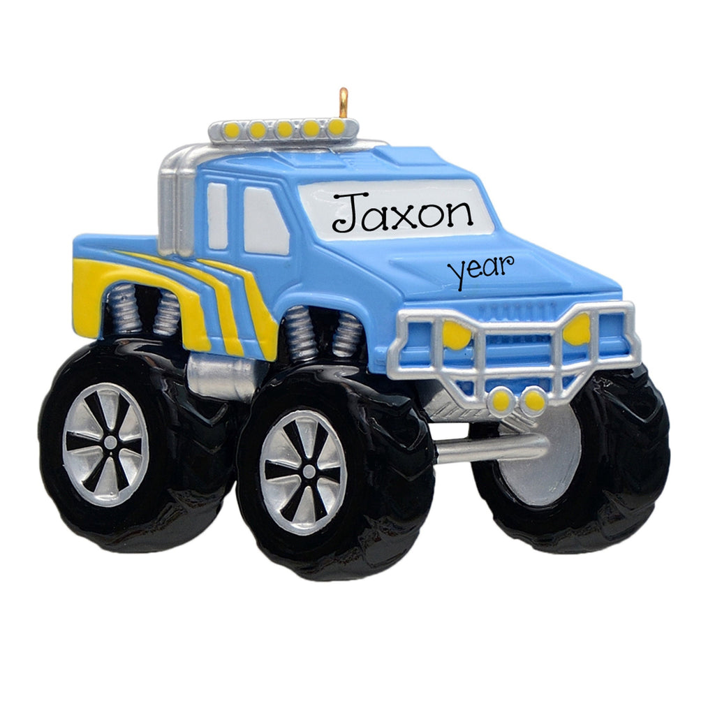 Personalized BLUE MONSTER TRUCK Ornament~Christmas Ornaments~Hand Personalized Ornament~Boy Ornament~Toddler Ornament