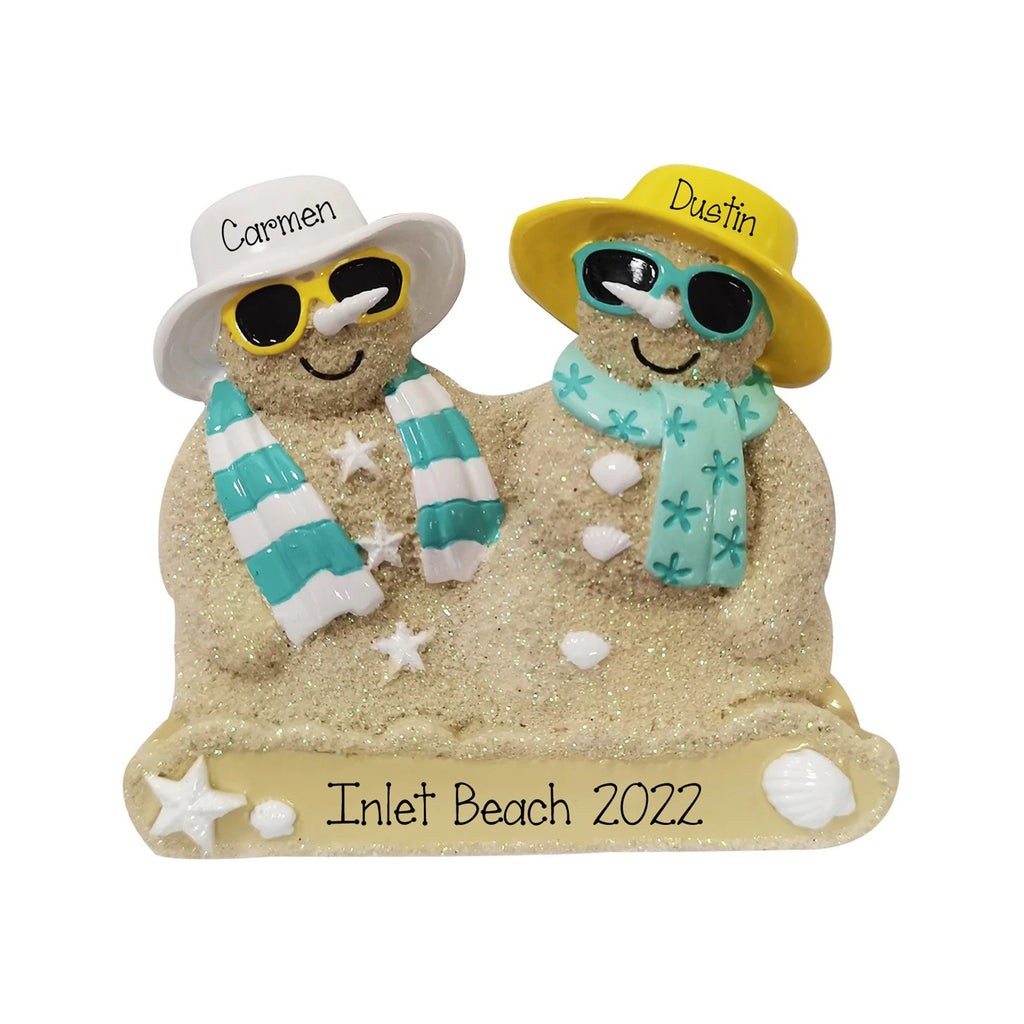 Personalized SAND COUPLE Ornament~Christmas Ornament~Hand Personalized Ornament~Beach Vacation Ornament~Tropical Vacation