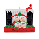 Family of 4 Looking out Window Personalized Ornament ~ Family of 4 in Window ~ Winter Window with Snow and Red Cardinal