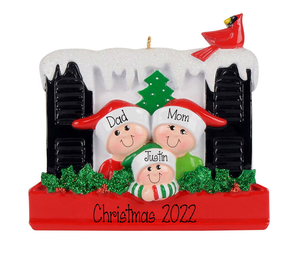 Family of 3 Christmas window Ornament~Christmas Ornaments~Hand Personalized Ornament~Family Ornament~Personalized Ornament
