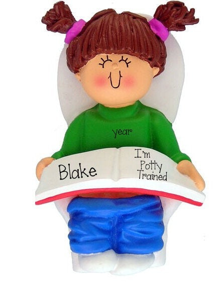 Personalized Potty Trained Ornament~Little Brunette Girl Potty Train~Christmas Ornaments~Toddler Ornament~Personalized Ornament~Personalized Gifts