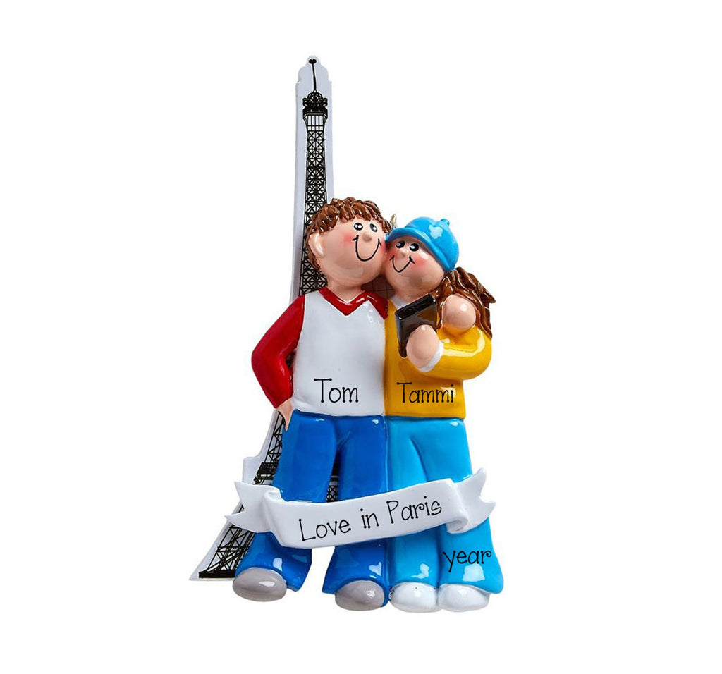 Paris Couple Christmas Ornament~Personalized Christmas Ornament For Couples~Travel Couple Ornament~Eiffel Tower Ornament~Personalize Gifts