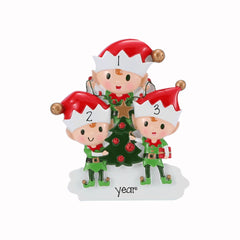 Elf Family Of 3 Christmas Ornament ~ Family of 3 Ornament ~ Christmas Family Of Three With Names Ornament ~ 3 Grandkids Christmas Ornament