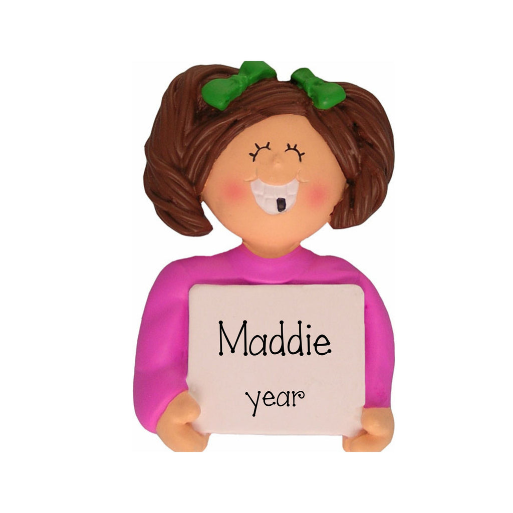 Lost a Tooth Brunette Girl Personalized Christmas Ornament