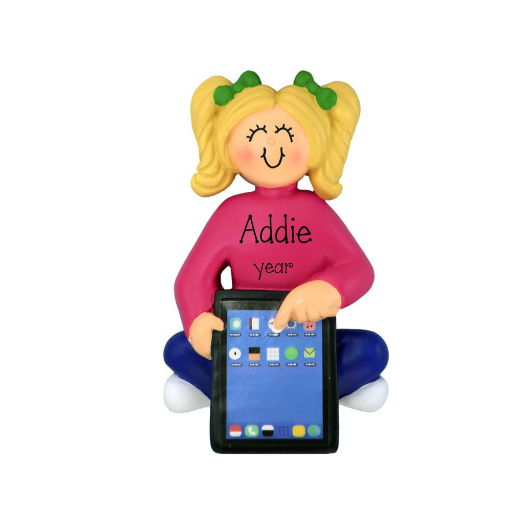 Tablet Blonde Girl Christmas Ornament ~ Personalized TABLET Ornament