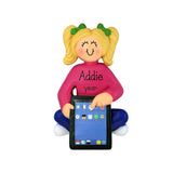 Tablet Blonde Girl Christmas Ornament ~ Personalized TABLET Ornament