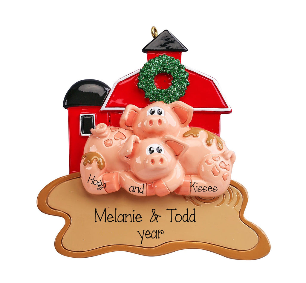 Pig Personalized COUPLE Ornament~Personalized Pigs in Barn Christmas Ornament~Cuddling Piglet Couple~Personalize Gift~Farm Animal Ornament