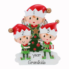 3 Elf Grandkids Christmas Ornament ~ Family of 3 Elves Christmas Gift ~ Personalized Christmas Family Ornament ~ Elf Family of 3 Ornament ~ 3 Elves