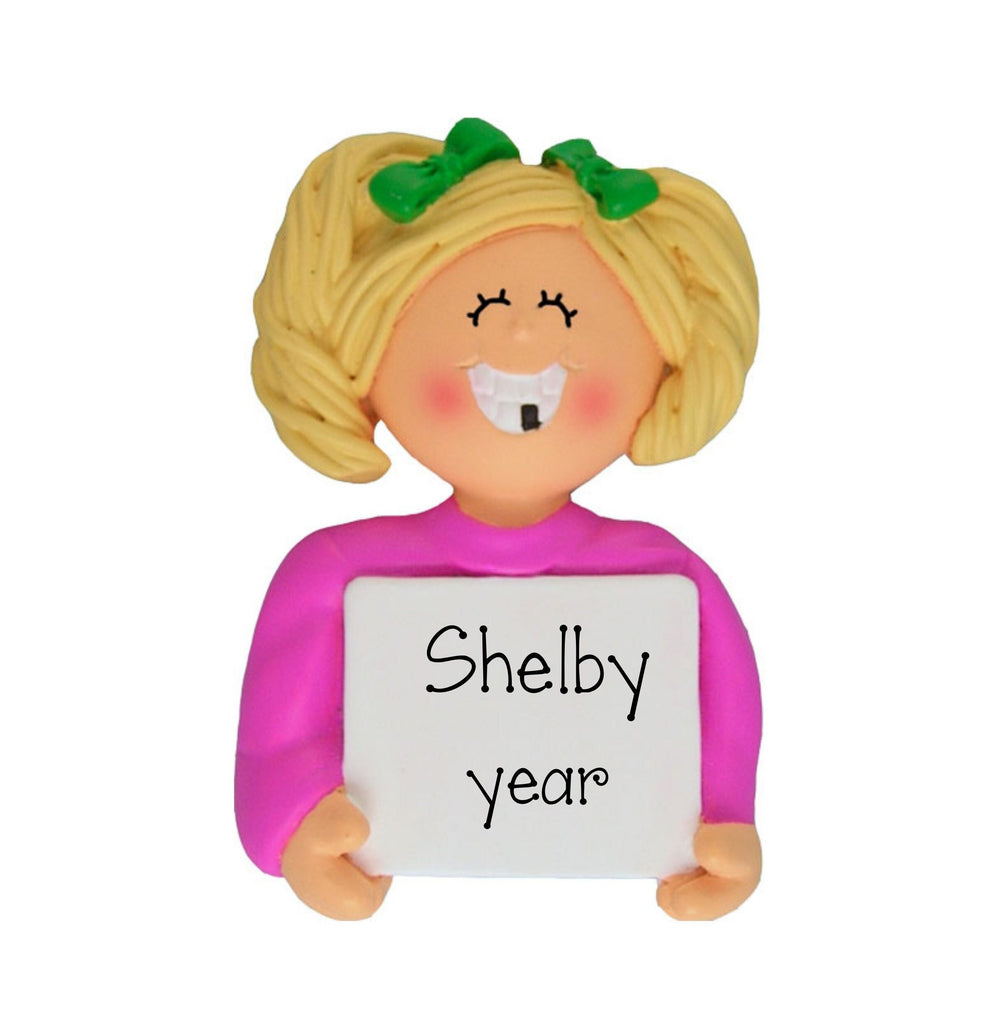 Lost a Tooth Blonde Girl Personalized Christmas Ornament