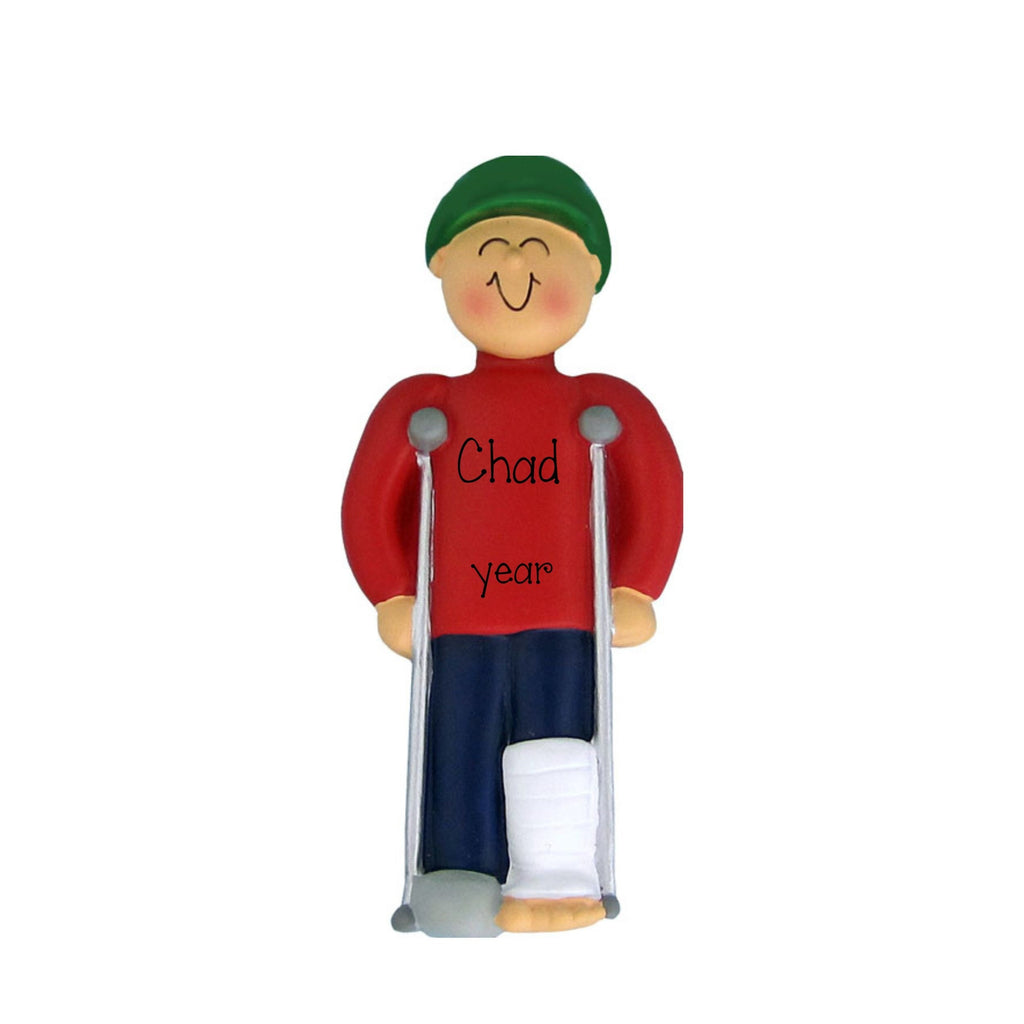 Broken Leg Ornament~Male on Crutches Ornament~Cast Ornament~Injury Ornament~Limb Ornament~Medical Ornament~Leg Amputation~Personalized Gift