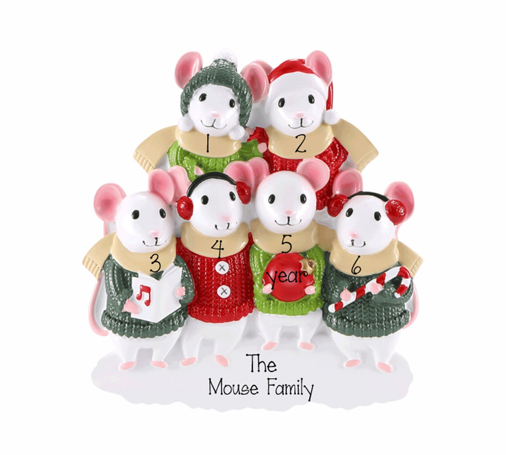 Family of 6 Mouse Personalized Christmas Ornament ~ Mice Christmas Ornament ~ Family Gift ~ Mouse Ornament ~ Cute Family of 6 Mice Ornament