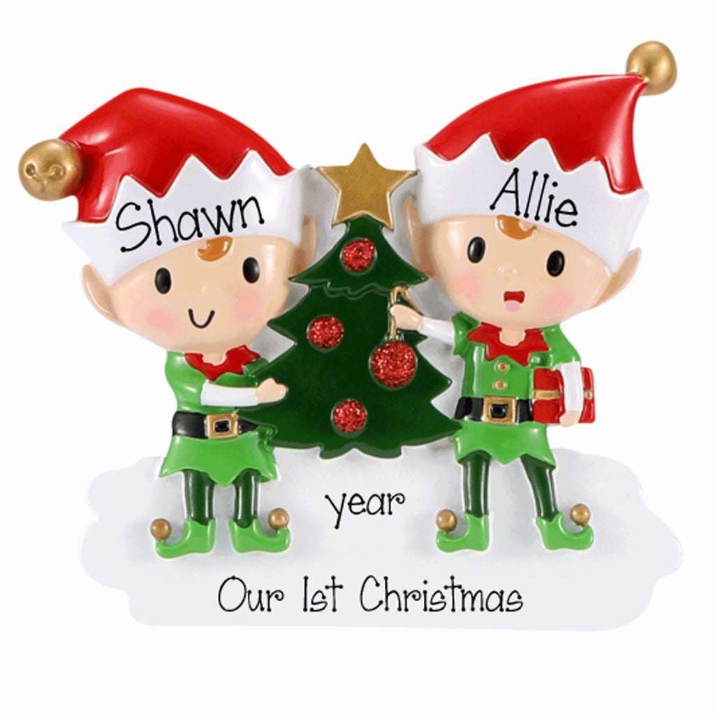 Elf Couples Ornament ~ 2 Elves Customized Christmas Ornament ~ Customized Christmas Gift For Couples ~ Elf Ornament