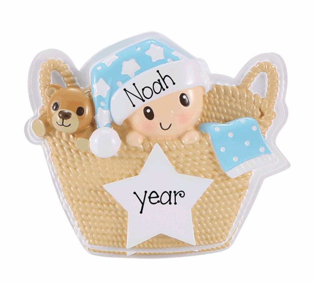 Personalized Baby Boy Basket Ornament ~ Baby's First Christmas Ornament ~ Baby Boy Ornament ~ Christmas Ornament ~ Hand Personalized