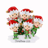 Elf Family Of 5 Christmas Ornament ~ Family of 5 Ornament ~ Single Parent with 4 Kids ~ 5 Grandkids Christmas Ornament