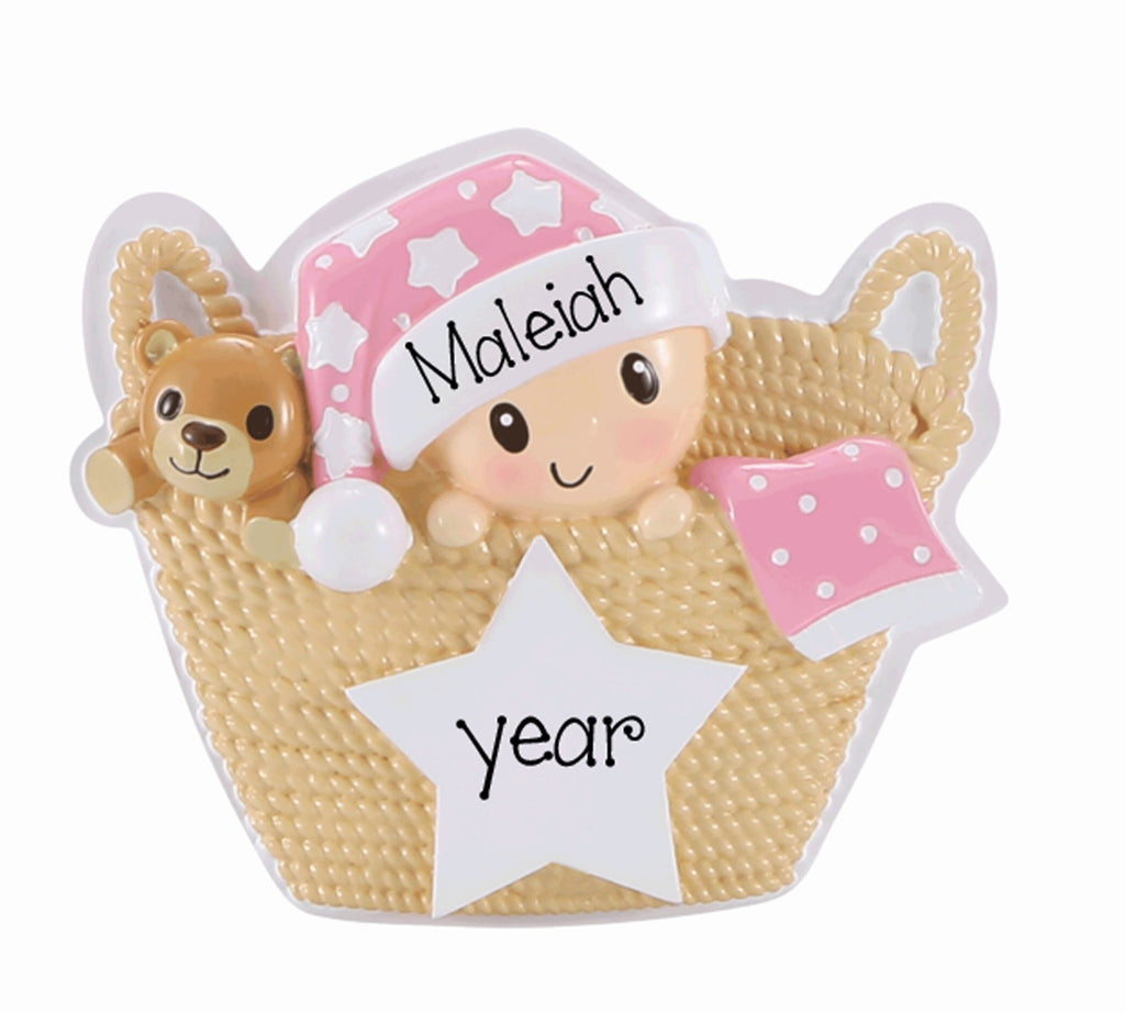 Personalized Girl Basket Ornament ~ Baby's First Christmas Ornament ~ Baby Girl Ornament ~ Christmas Ornament ~ Hand Personalized
