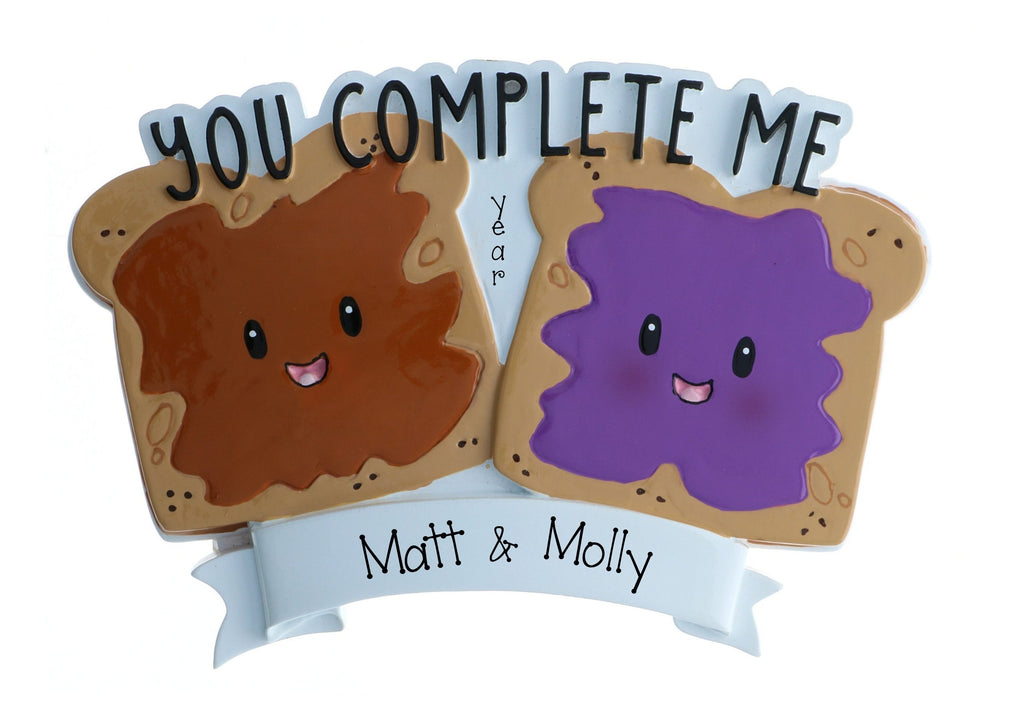 Personalized You Complete Me Peanut Butter and Jelly Sandwich Ornament ~ Better Together Ornament ~ PB& J Ornament ~ Our First Christmas