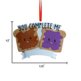 Personalized You Complete Me Peanut Butter and Jelly Sandwich Ornament ~ Better Together Ornament ~ PB& J Ornament ~ Our First Christmas