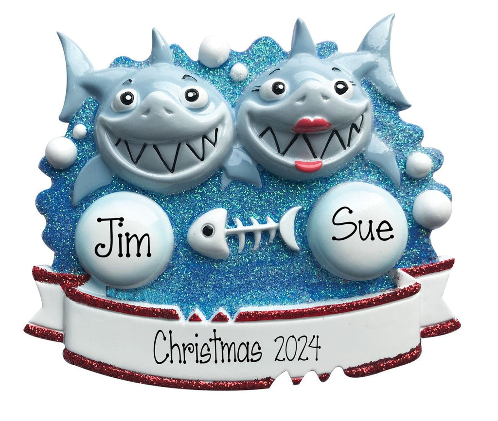 Shark Couple Personalized Ornament ~ First Christmas Together Ornament ~ Christmas Ornaments ~ Custom Couples Ornament ~ Shark Lovers