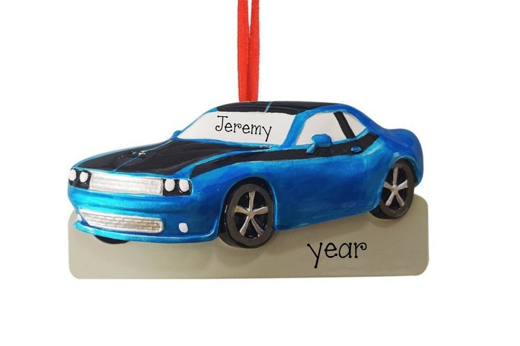 Personalized Blue Muscle Car Ornament ~ Hot Wheels Sport Car Ornament ~ Tesla Ornament ~ Race Car Ornament - Blue Sports Car Ornament