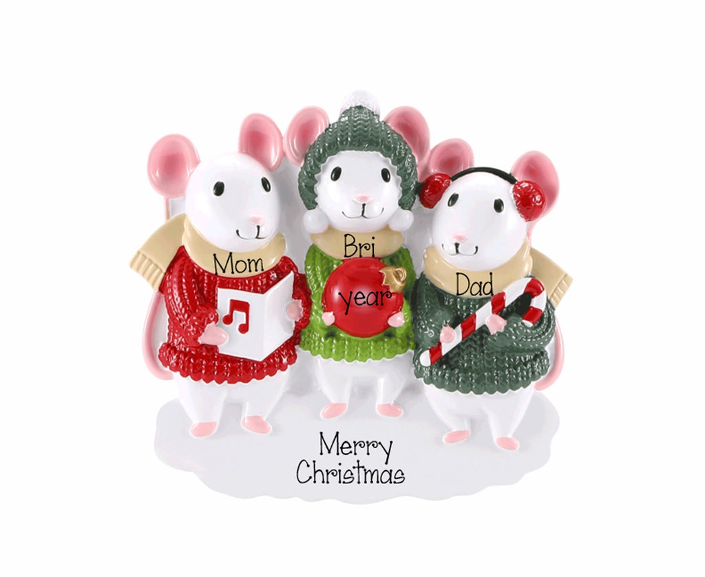 Family of 3 Mouse Personalized Christmas Ornament ~ Mice Christmas Ornament ~ Family Gift ~ Mouse Ornament ~ Cute Family of 3 Mice Ornament