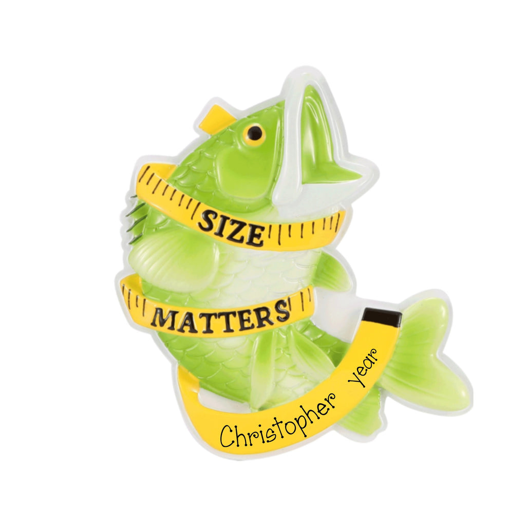 Personalized fishing Ornament ~ Size Matters Fishing Christmas Ornament ~ Large Mouth Bass Ornament~ Fisherman Gift ~ Personalized Gifts