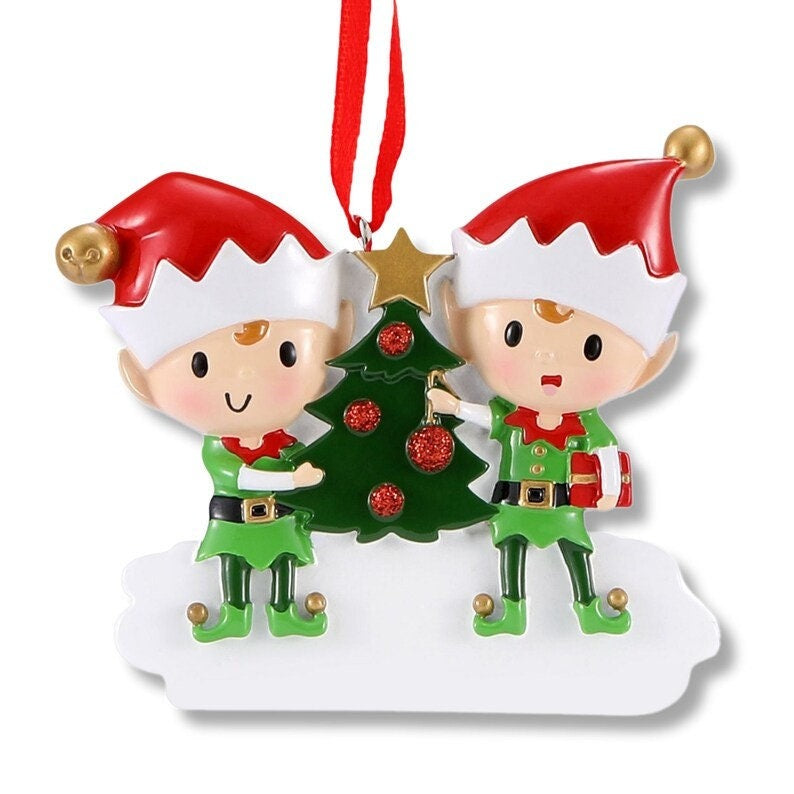 Two Elf Best Friends Ornament ~ Customized Christmas Gift For Friends ~ Two Elves Ornament