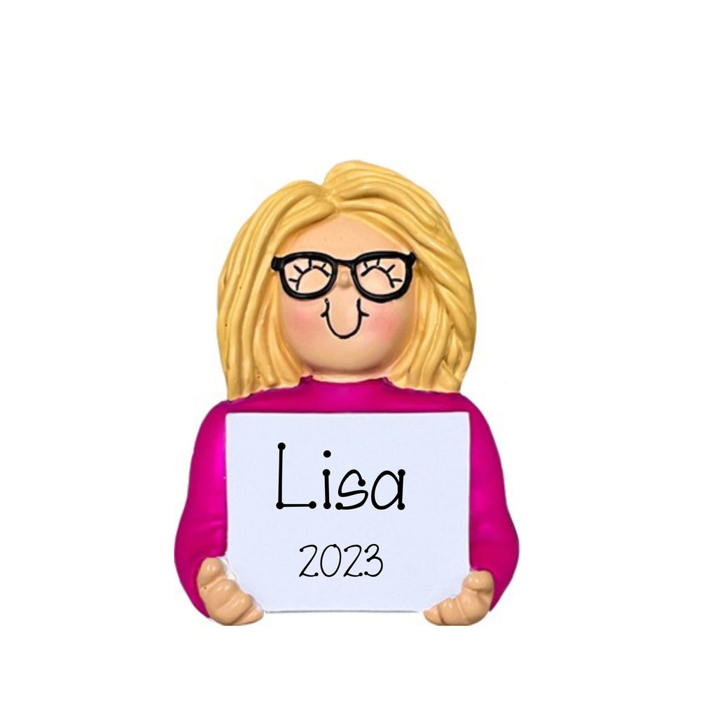 Blonde Girl with glasses Personalized Ornament for Christmas