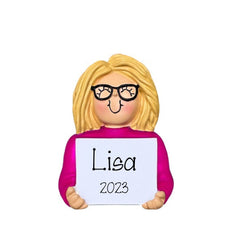 Blonde Girl with glasses Personalized Ornament for Christmas