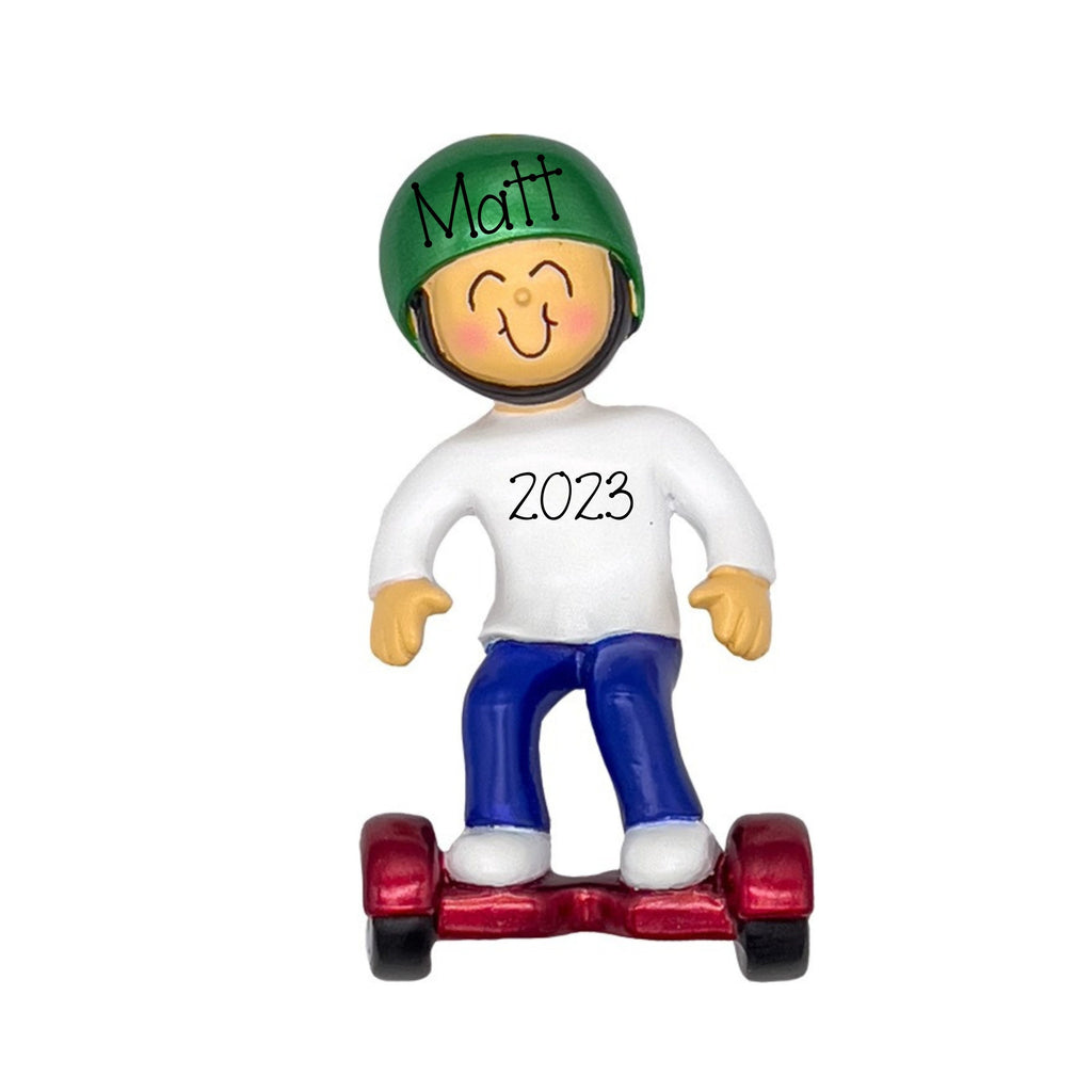 Personalized Male Hoverboard Ornament ~ New Hover Board Christmas Ornament ~ Boy Christmas Ornaments ~ Hand Personalized Ornament