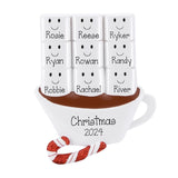 Personalized Family of 9 Hot Cocoa Ornament~9 GRANDKIDS~Hand Personalized Ornament